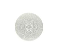 AROMASENSES | Placa de Selenita Natural Cubo de Metatrón Grabada | Base para Minerales y Cristales | Decoración Espiritual, Reiki y Geometría Sagrada