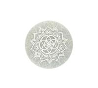 AROMASENSES | Placa de Selenita Natural Mandala Grabada | Base para Minerales y Cristales | Decoración Espiritual, Reiki y Geometría Sagrada