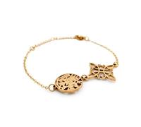 AROMASENSES | Pulsera Doble Protección Dorada | Nudo de Bruja y Tetragrámaton | Acero Inoxidable 316L 19cm Ajustable | Amuleto Espiritual y Protección Energética