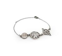 AROMASENSES | Pulsera Triple Protección Plateada | San Benito, Nudo de Bruja y Tetragrámaton | Acero Inoxidable 316L 19cm Ajustable | Amuleto Espiritual y Protección Energética