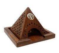 Aromasenses - Quemador de Incienso y Conos Madera Tallada Piramide - Porta Incienso y Conos - Soporte para Incienso y Conos - Artesanía India - 100% Hecho a Mano (Arbol)
