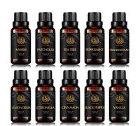 Aromaterapia aceite esencial para Difusor- (mirra, vainilla, menta, pimienta Negro, incienso, pachulí etc), 100% puros aceites esenciales kit, 10x30mlaceite esencial kit