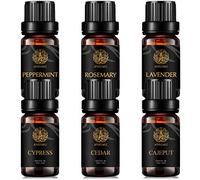 Aromaterapia Cedar aceite esencial set para difusor, 6x10ml 100% puro Cypress aceite esencial kit para humidificador - menta, lavanda, romero, melaleuca Aceites esenciales set para casa