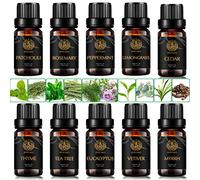 Aromaterapia Cedar aceite esencial set para difusor, Top 10menta, hierba de limón, romero, pachulí, mirra, eucalipto, tea tree,tomillo aceites esenciales, 100% puro vetiver aceite