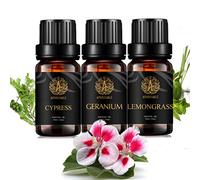Aromaterapia Cypress aceite esencial set para difusor,3x10ml 100% puro geranio aceite esencial Kit para humidificador-geranio,ciprés,limoncillo aceite esencial set,aromaterapia limoncillo Aceites Kit