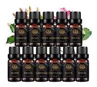 Aromaterapia Freesia Essential Oil Set para difusor, 100% puro madreselva aceites esenciales Set para fabricación de velas, 11x10ml Aromaterapia Amber Oils Set-Gardenia, Neroli, Violet Oils Set