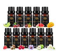 Aromaterapia fresa aceite esencial set para difusor, 100% puro almizcle blanco Aceite Esencial Kit para humidificador, 11x10ml grado terapéutico cal Aceites set- frambuesa, fresia Aceites...para hogar