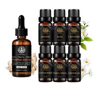 Aromaterapia jazmín aceite esencial set con aceite portador para masaje, 100% puro semilla de calabaza Aceite esencial,7x10ml 100% puros rosa aceites set-lavanda,geranio,ylang ylang,manzanilla aceites