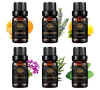 Aromaterapia limón aceite esencial set para difusor, 100% puro Naranja Aceites Esenciales Kit, 6X10mlaceites esenciales Set-limón, romero, naranja, menta, geranio, eucalipto aceite