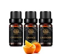 Aromaterapia naranja Aceite esencial set para difusor, 3x10ml 100% puro geranio aceite esencial Kit para Humidificador -naranja, geranio, lavanda aceite esencial set, aromaterapia lavanda Aceites Kit