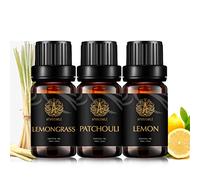 Aromaterapia pachuli aceite esencial set para difusor, 3x10ml 100% puro limón aceite esencial Kit para humidificador - pachulí, limón, hierba de limón aceites set, aromaterapia Lemongrass aceites Kit