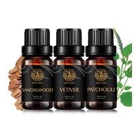 Aromaterapia pachuli aceite esencial set para difusor, 3x10ml 100% puro vetiver aceite esencial Kit para humidificador -pachulí, vetiver, sándalo aceite esencial set, aromaterapia sándalo Aceites Kit