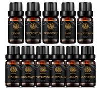 Aromaterapia pomelo aceite esencial para difusor, 100% puro Negro Pimienta aceites esenciales Kit, 11X10ml grado terapéutico aceites esenciales bergamota Set - albahaca, eucalipto, limón aceites etc