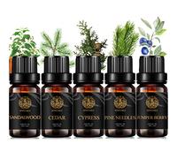Aromaterapia Woody aceite esencial set para difusor, 100% puro sándalo aceite esencial, 5x10mlcedro aceite set para Difusor-Juniper Berry,agujas de pino,ciprés,sándalo,cedro Aceite