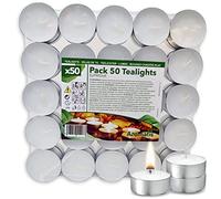 AROMATIS - 50 x Velas de Té Blancas Individuales Sin Fragancia - Candelitas sin Olor 39 mm Diámetro - Duración Aprox. 4 h. - Ideal Calientaplatos, Decoración, Quemador de Esencias