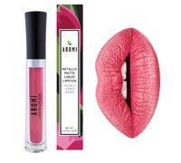 Aromi Metallic Liquid Lipstick | Peachy Pink Coral Lip Color with Shimmery Finish Long-lasting Vegan Cruelty-free Smudge Proof Gluten