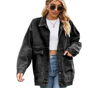 aromm Mujer Oversize Media Vaquera Chaqueta Manga Larga Conjuntos, Negro Gris, XL