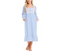 aromm Mujeres Camisones Suave Botón Victoriano Manga Larga Suelto Pijama de Lactancia Materna
