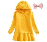 aromm Niña Vestido con Capucha Manga Larga Sudadera Pullover Casual Camisa Amarillo,4-5 Años