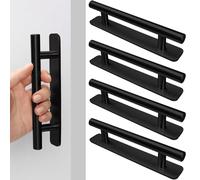 AROMUJOY 4 Piezas Tiradores Autoadhesivos para Muebles, 127mm Manija Autoadhesiva de Acero Inoxidable, Tiradores Armarios sin Taladrar, Tirador de Puerta Corredera para Cajones y Ventana, Negro