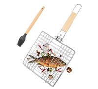 AROMUJOY Canasta de asado de Pescado, Canasta de Parrilla de Barbacoa Portátil Plegable con con Cepillo de Cocina, Cesta para Asar Pescado de Acero Inoxidable para Verduras, Camarón, Carne