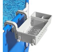 AROMUJOY Papelera Almacenamiento para Piscina con Portavasos, Poolside Cesta de Almacenamiento Junto a la Piscina, Accesorio para Piscina Sobre el Suelo, Gris