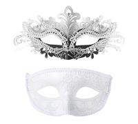 Aroncent 2 unidades de máscara veneciana plateada: noble mascarada de ojos para hombre y mujer, máscara de carnaval con brillantes accesorios para Halloween, carnaval, boda, fiesta de disfraces