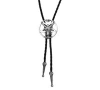 Aroncent Bolo Western Cowboy Corbata: Bolotie de cuero sintético negro con colgante de cabeza de cabra gótico 50 cm ajustable Lariat collar vintage fiestas diario collar collar para mujer hombre