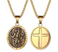 Aroncent Collar con colgante de San Cristóbal: hombre y mujer, acero inoxidable, cadena de cruz de San Miguel, medallón protector católico, patrón de la aplicación de la ley, /, Acero inoxidable, No
