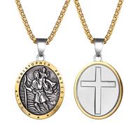 Aroncent Collar con colgante de San Cristóbal: hombre y mujer, acero inoxidable, cadena de cruz de San Miguel, medallón protector católico, patrón de la aplicación de la ley, /, Acero inoxidable, No