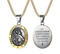 Aroncent Collar con colgante de San Cristóbal: para hombre y mujer, acero inoxidable, amuleto católico, cadena con protección de viaje, regalo cristiano con ángel de la guarda grabado joyas