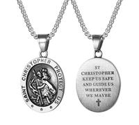 Aroncent Collar con colgante de San Cristóbal: para hombre y mujer, acero inoxidable, amuleto católico, cadena con protección de viaje, regalo cristiano con ángel de la guarda grabado joyas