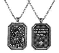 Aroncent Collar de arcángel Miguel para hombre: colgante de San Miguel Ángel de la Guarda, amuleto con escudo de diseño, amuleto protector para perro, joyería religiosa para hombres