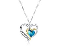 Aroncent Diseño Original Collar con Cristal Azul de Swarovski Elemento Colgante de Forma Corazón Cadena de Plata de Ley 925 Regalo para Madre