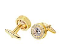 Aroncent Gemelos para hombre con circonita: lujo oro cristal redondo pufflinks vintage cobre camisa botones festivo accesorio para boda novio padrino traje de negocios esmoquin