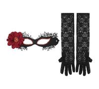 Aroncent Juego de accesorios de baile de máscaras, 2 unidades, elegantes antifaz de flores negras y guantes largos de encaje retro, accesorios de disfraz vintage para Halloween, carnaval, baile