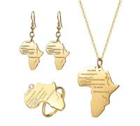 Aroncent Juego de joyas de mapa de África para mujer: acero inoxidable 3 piezas collar africano pendientes anillo conjunto mapa colgante étnico bisutería tradicional joyas culturales para mujeres