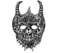Aroncent Máscara de demonio de Halloween con cuerno de terror de cara | Máscara vintage espeluznante de piel sintética para hombre y mujer, accesorio para fiesta, cosplay, casa de carnaval
