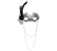 Aroncent Máscara veneciana de plumas para mujer: máscara de carnaval con flores Venecia adorno de cadena diseño para Halloween, baile de máscaras, carnaval y fiestas de disfraces, color negro