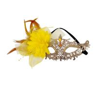 Aroncent Mascarilla dorada con flores y diamantes de imitación para mujer | Delicada máscara de encaje con diamantes de imitación y plumas para Halloween, baile de máscaras, carnaval, cosplay