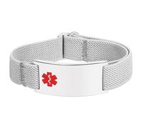 Aroncent Pulsera de alarma médica para hombre y mujer, de acero inoxidable, con grabado para enfermedades cardíacas, epilepsia, autismo, diabetes, emergencias, Eine Grösse, Acero inoxidable, No es una