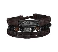Aroncent Pulsera de cuero vikingo para hombre: punk rock trenzado pulsera de cuero con ágata ojo de tigre perlas boho gótico ajustable pulsera multicapa con relieve de alas vintage hombres joyas