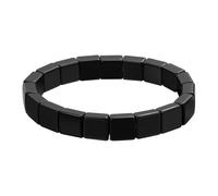 Aroncent Pulsera de hematita para hombre negro: pulsera de perlas de piedra natural con piedras cuadradas pulsera elástica simple para hombre 16,5 cm de energía joyería para el día a día, oficina