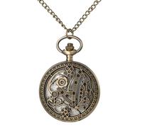 Aroncent Reloj de bolsillo de bronce vintage con cadena: números arábigos huecos retro de cuarzo para hombre, Butterfly and Flower