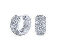 5 Cinco Fila Pave Cubic Zirconia Cz Ancho Huggie Pendientespara Mujer .925 Plata De Ley