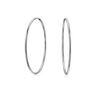 Aros De Aro Continuo Minimalistas Simples Y Delgados En Forma Redonda Para Mujeres Adolescentes En Plata Esterlina .925 De 1.5 Pulgadas De Diámetro