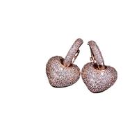 Aros de circonita cúbica micropavé for mujer, bonitos y, color rosa dorado, con forma corazón