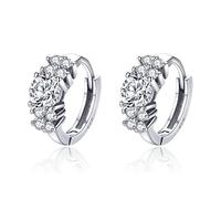 Aros de plata ley 925 con circonita cúbica transparente y círculo cristal for mujer, joyería