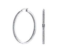 Aros Grandes de Aro Redondo con CZ por Dentro y por Fuera para Mujeres en Acero Inoxidable Tono Plata de 14K de 2 Pulgadas de Diámetro