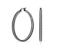 Aros Grandes de Aro Redondo Negro con CZ Canal Invertido para Mujeres Acabado en Acero Inoxidable Chapado en Negro de 2 Pulgadas de Diámetro